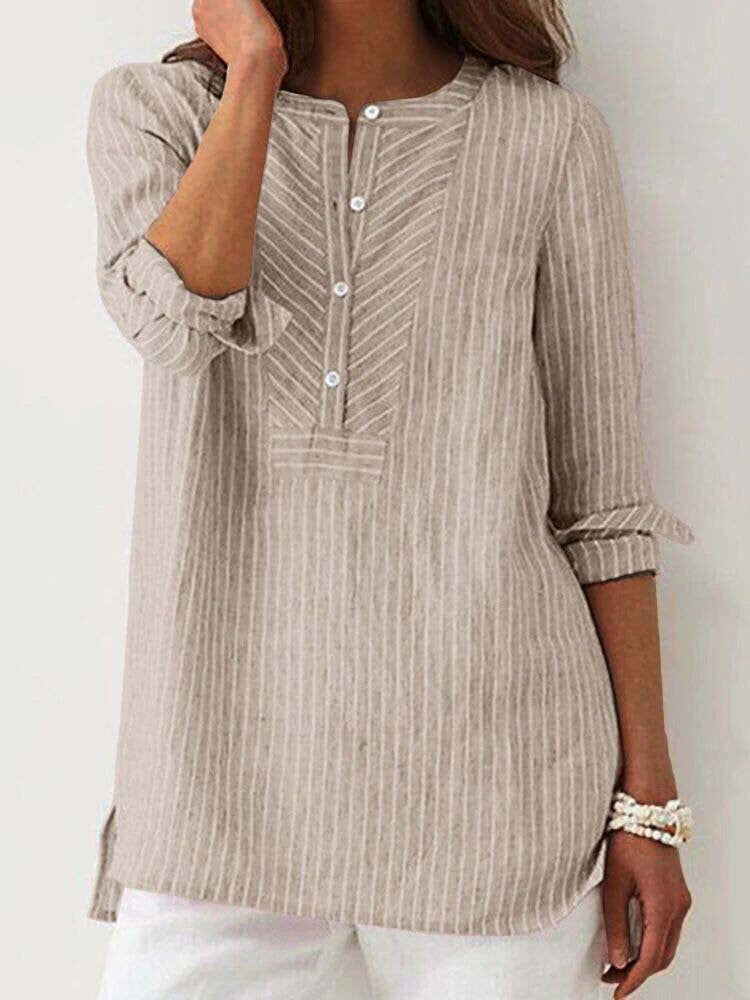 Casual Gestreepte Katoenen Blouse voor Vrouwen