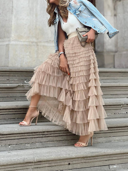 Beige Gelaagde Rok voor Vrouwen