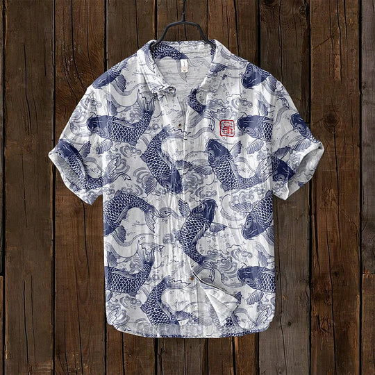 Trendy Overhemd met Japanse Print voor Mannen