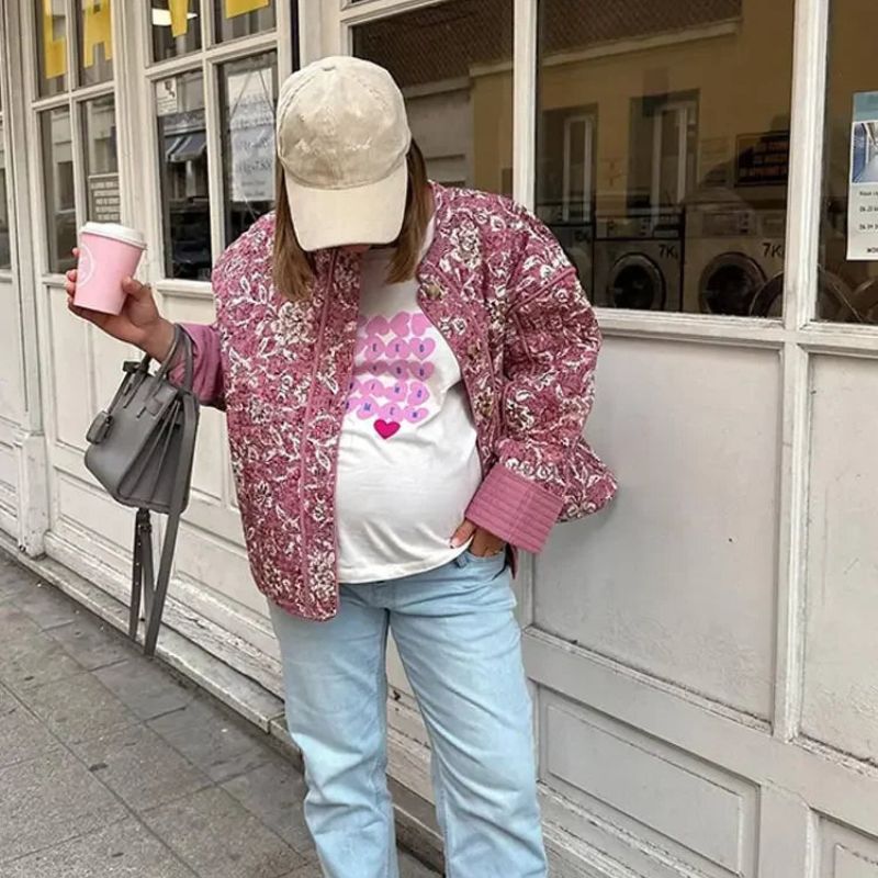 Bloemenprint Gewatteerde Jas voor Vrouwen
