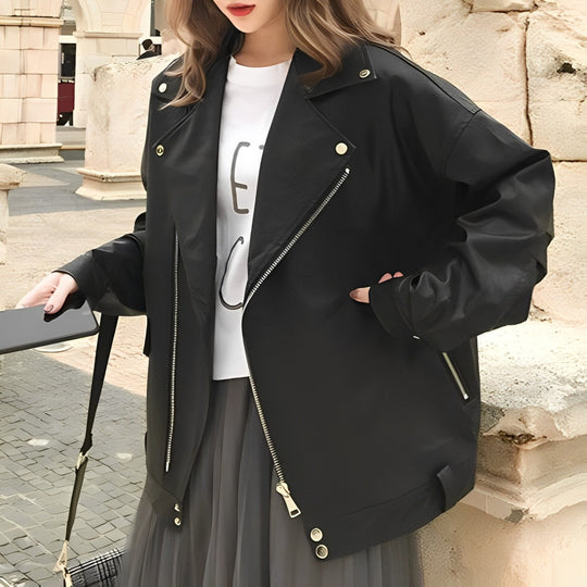 Trendy Oversized Bikerjas voor Vrouwen