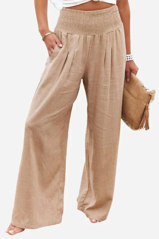 Elegante Katoen-Linnen Wijde-Pijpen Broek voor Vrouwen