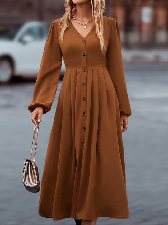 Classy Jurk met Lange Mouwen en V-Hals voor Vrouwen