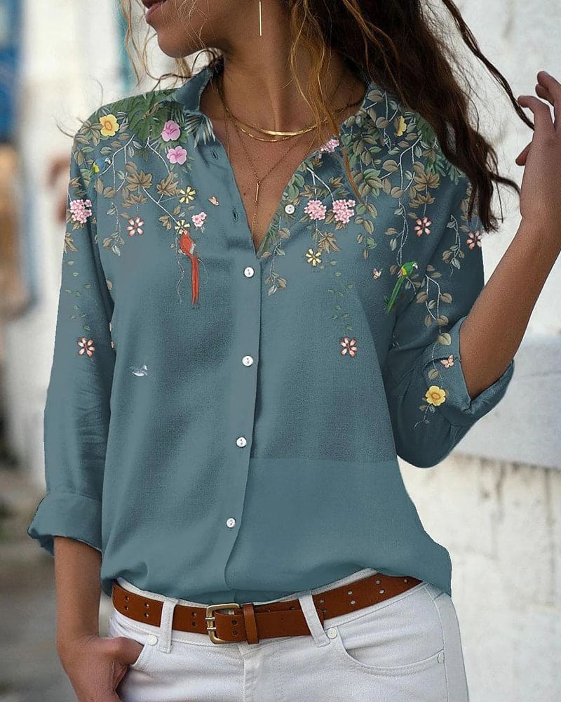 Bloemenprint Blouse met Lange Mouwen voor Vrouwen