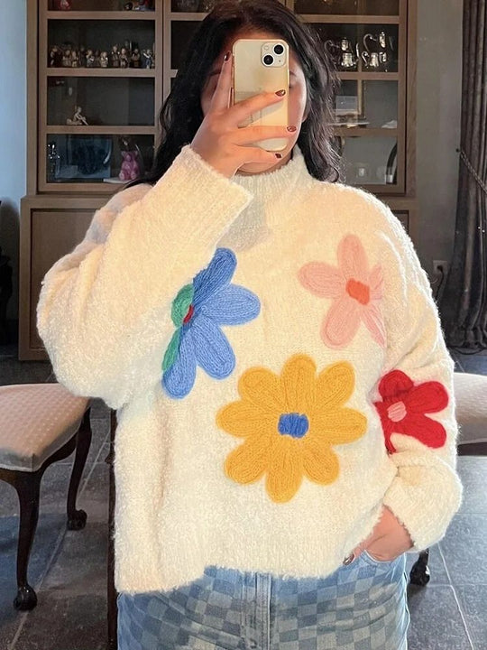 Charmante Gebreide Bloemen Trui voor Vrouwen