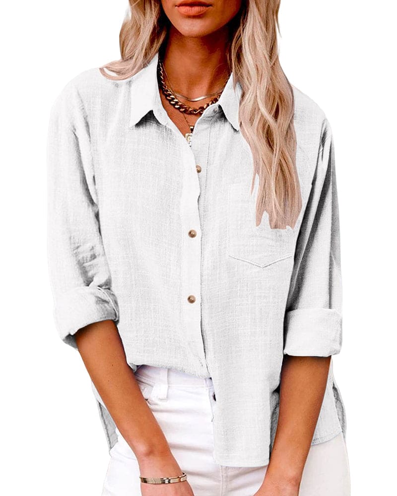 Elegante Lange Mouwen Blouse met Zak voor Vrouwen