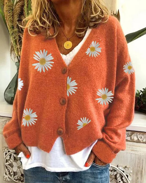 Gebreide Cardigan met Bloemenprint voor Vrouwen
