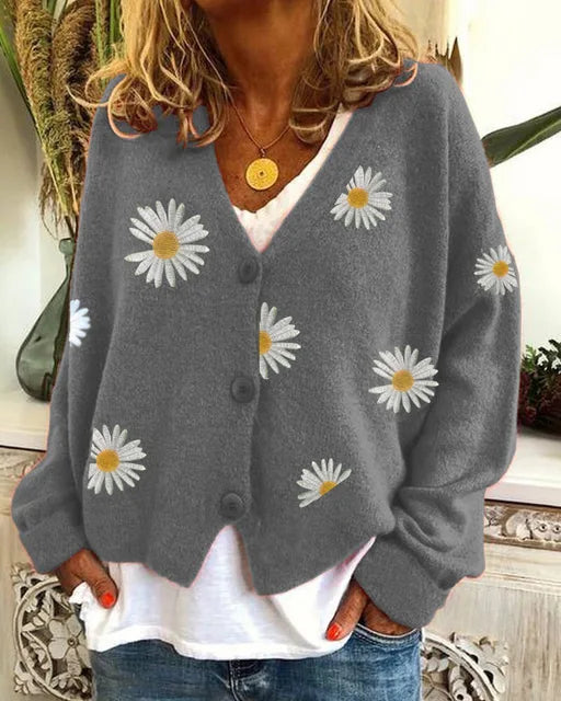 Gebreide Cardigan met Bloemenprint voor Vrouwen
