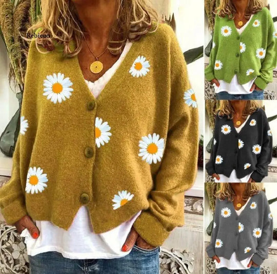 Gebreide Cardigan met Bloemenprint voor Vrouwen