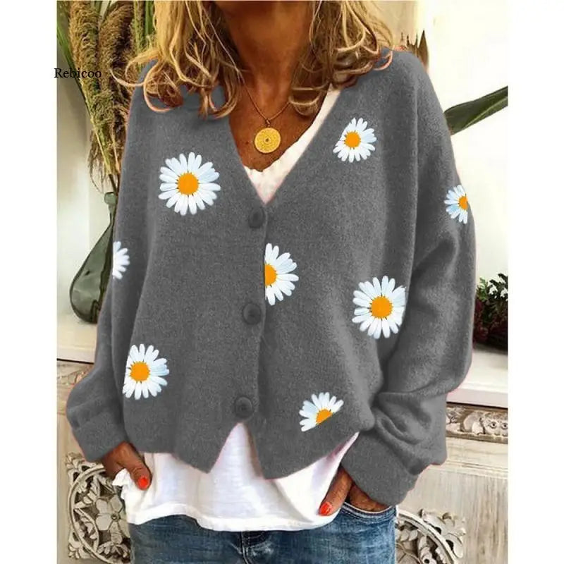 Gebreide Cardigan met Bloemenprint voor Vrouwen