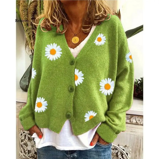 Gebreide Cardigan met Bloemenprint voor Vrouwen