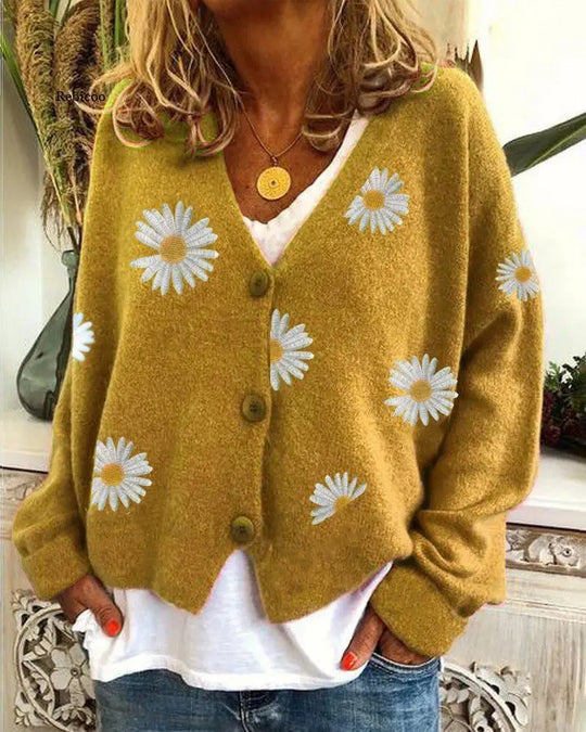 Gebreide Cardigan met Bloemenprint voor Vrouwen
