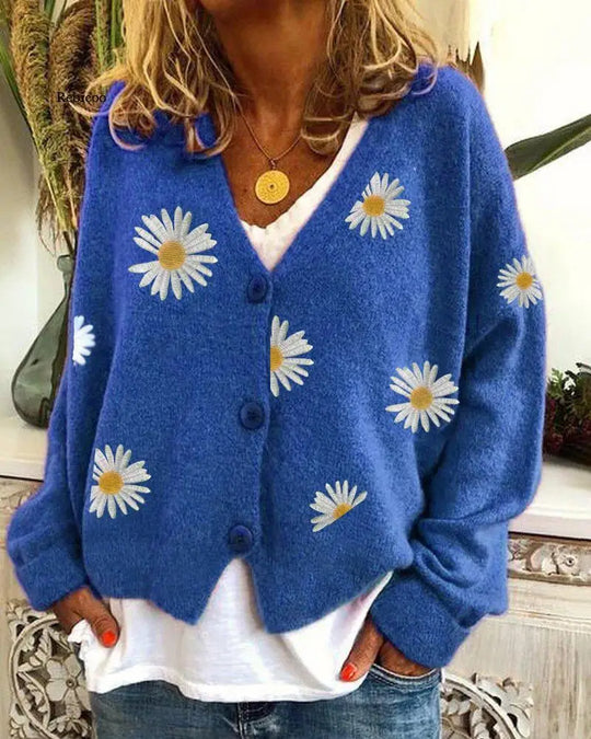 Gebreide Cardigan met Bloemenprint voor Vrouwen
