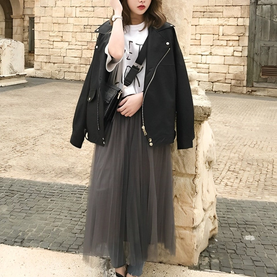 Trendy Oversized Bikerjas voor Vrouwen