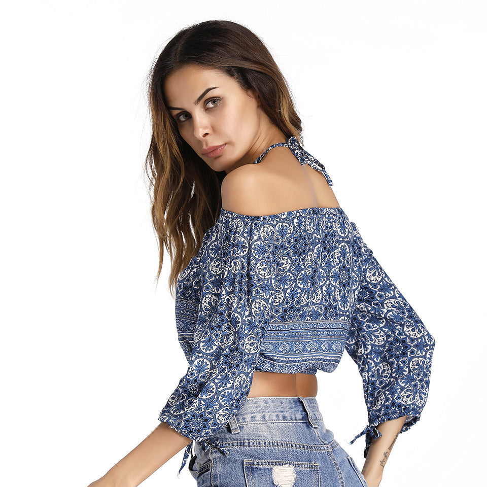 Soepel Vallende Bedrukte Strapless Blouse voor Vrouwen