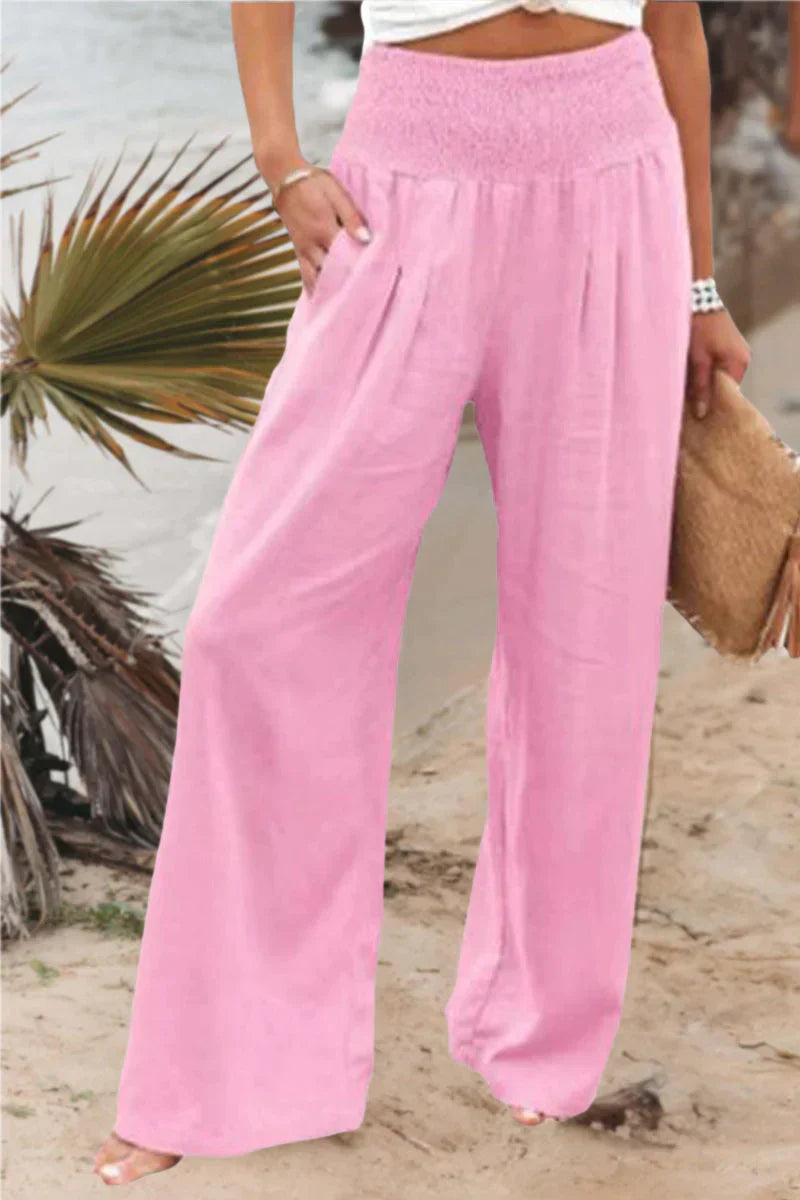 Elegante Katoen-Linnen Wijde-Pijpen Broek voor Vrouwen