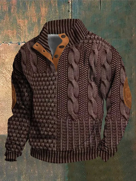 Unieke Patchwork Trui met Elleboogpads voor Mannen