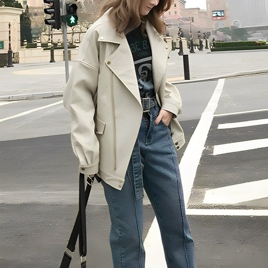 Trendy Oversized Bikerjas voor Vrouwen