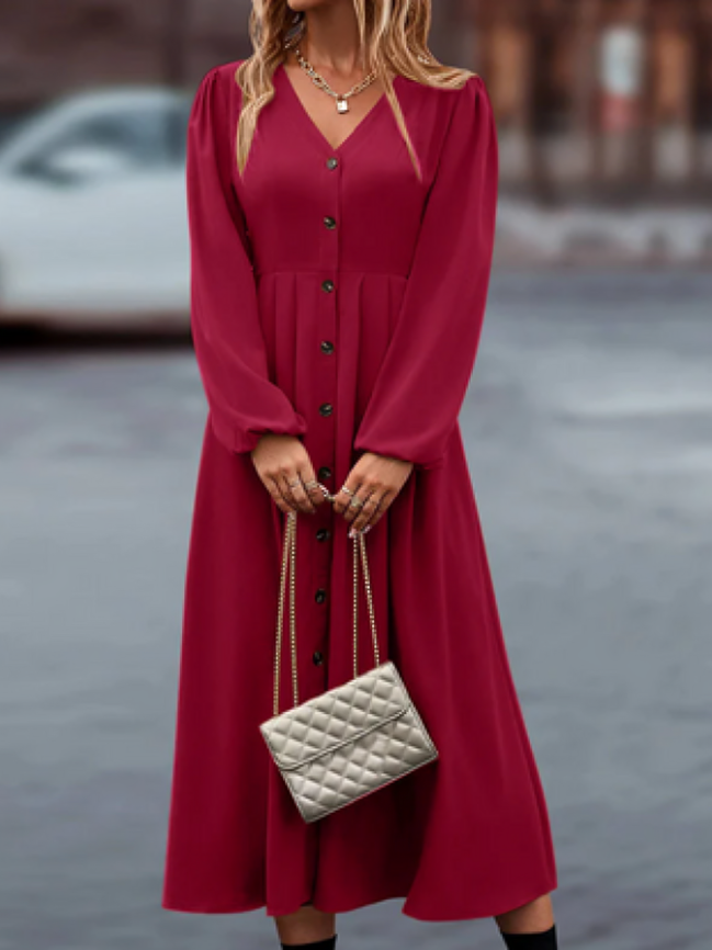Classy Jurk met Lange Mouwen en V-Hals voor Vrouwen