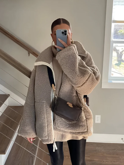 Chique Oversized Teddy Jas voor Vrouwen