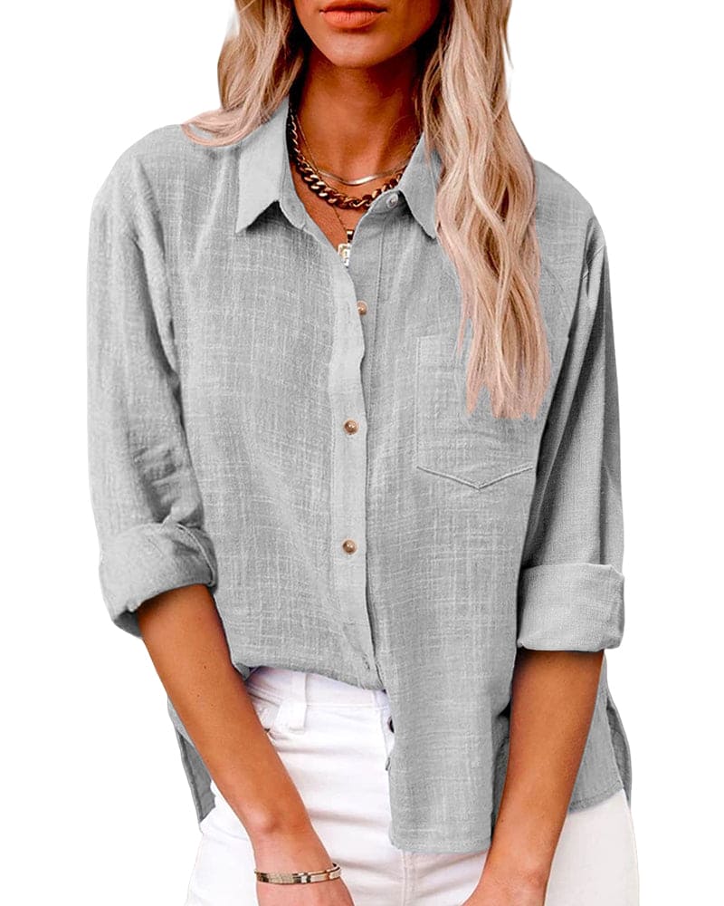 Elegante Lange Mouwen Blouse met Zak voor Vrouwen