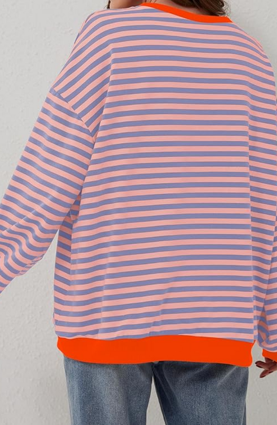 Modieuze Gestreepte Ruime Trui Voor Vrouwen