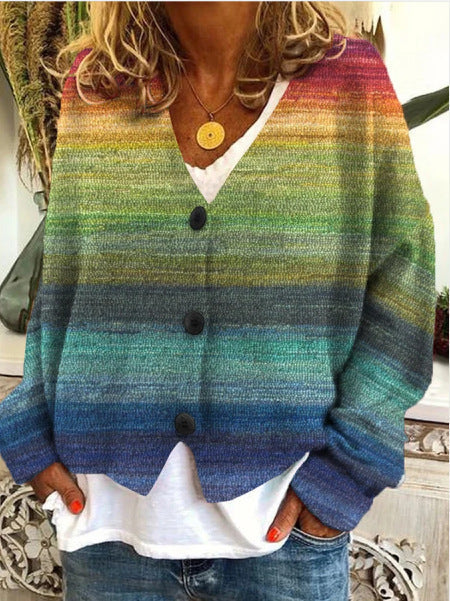 Boheemse Golfpatroon Cardigan met Knopen voor Vrouwen