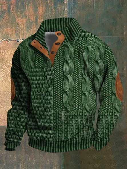 Unieke Patchwork Trui met Elleboogpads voor Mannen