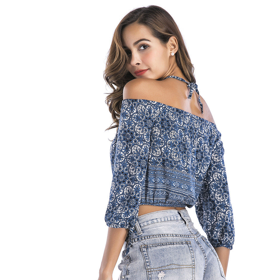 Soepel Vallende Bedrukte Strapless Blouse voor Vrouwen