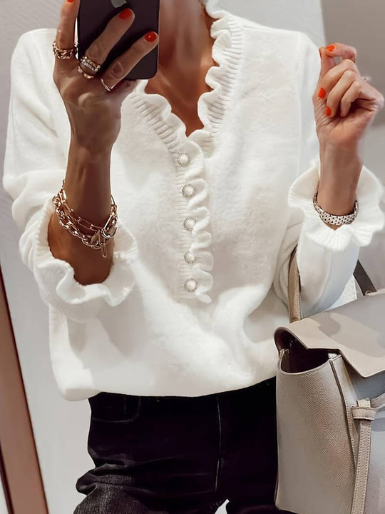 Elegante Gebreide Cardigan met Ruffle Afwerking voor Vrouwen