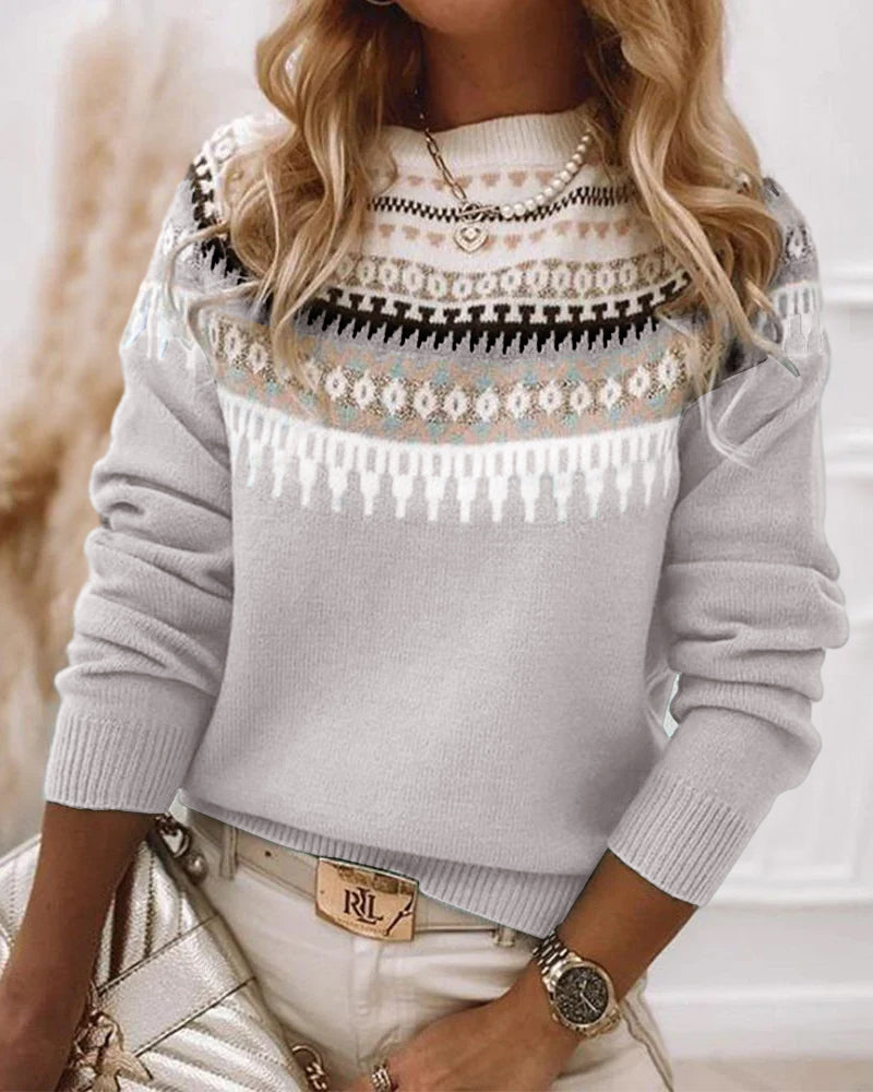 Trendy Gebreide Trui met Scandinavisch Patroon voor Vrouwen