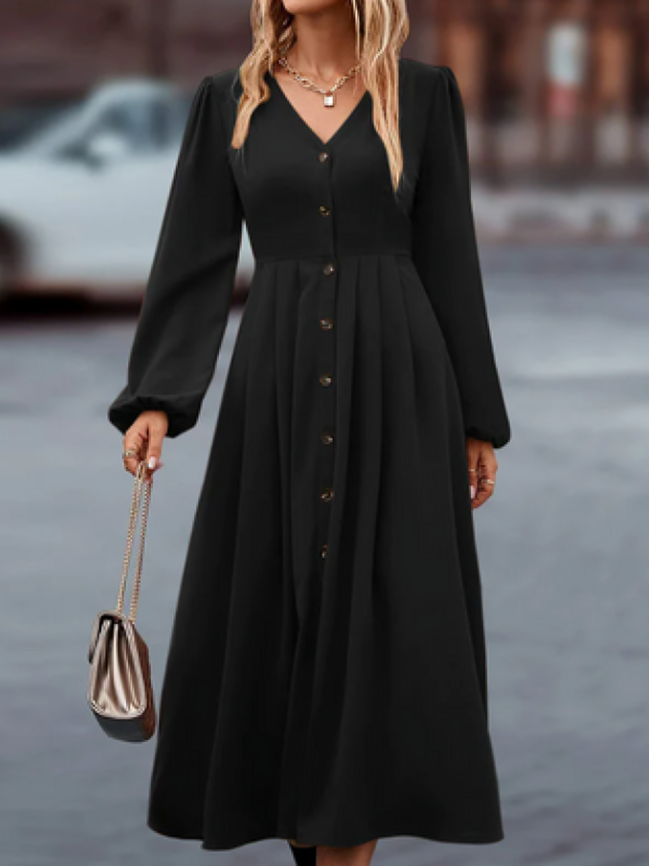 Classy Jurk met Lange Mouwen en V-Hals voor Vrouwen