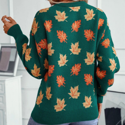 Herfsttrui met Bladerenpatroon voor Vrouwen