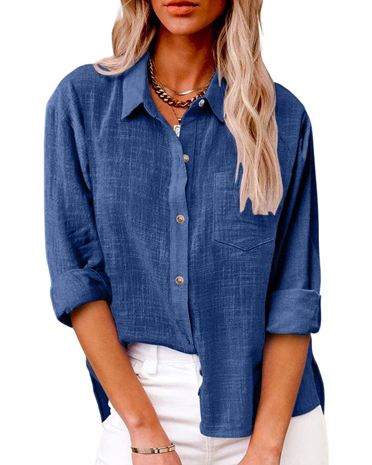 Elegante Lange Mouwen Blouse met Zak voor Vrouwen