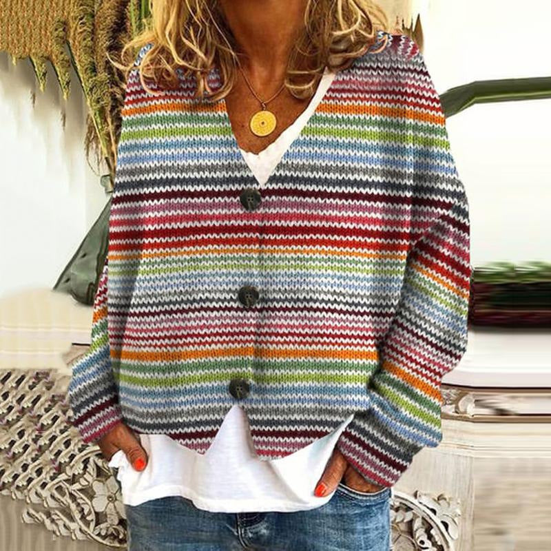 Boheemse Golfpatroon Cardigan met Knopen voor Vrouwen