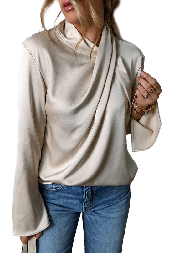 Elegante Satijnen Blouse met Drapering voor Vrouwen