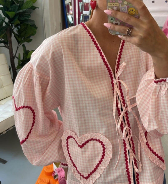 Chique Blouse met Hartontwerp voor Vrouwen