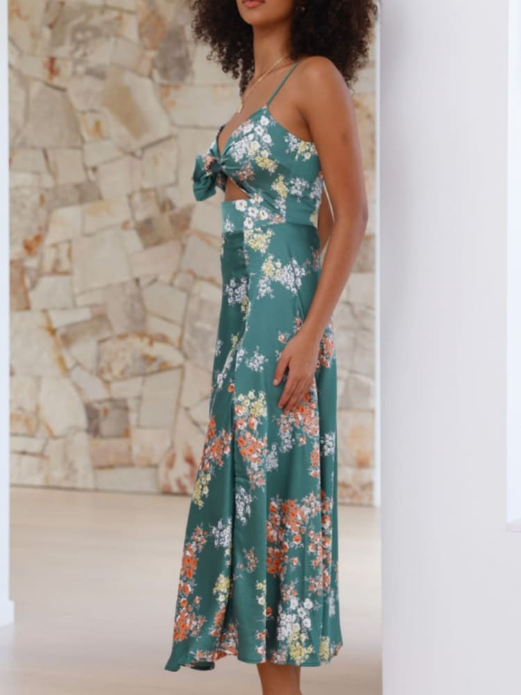 Groene Foral Jurk met Split voor Vrouwen