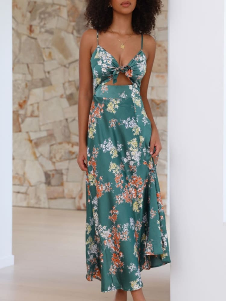 Groene Foral Jurk met Split voor Vrouwen