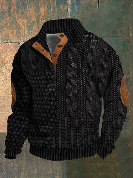 Unieke Patchwork Trui met Elleboogpads voor Mannen