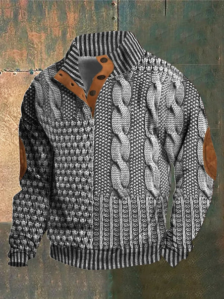 Unieke Patchwork Trui met Elleboogpads voor Mannen