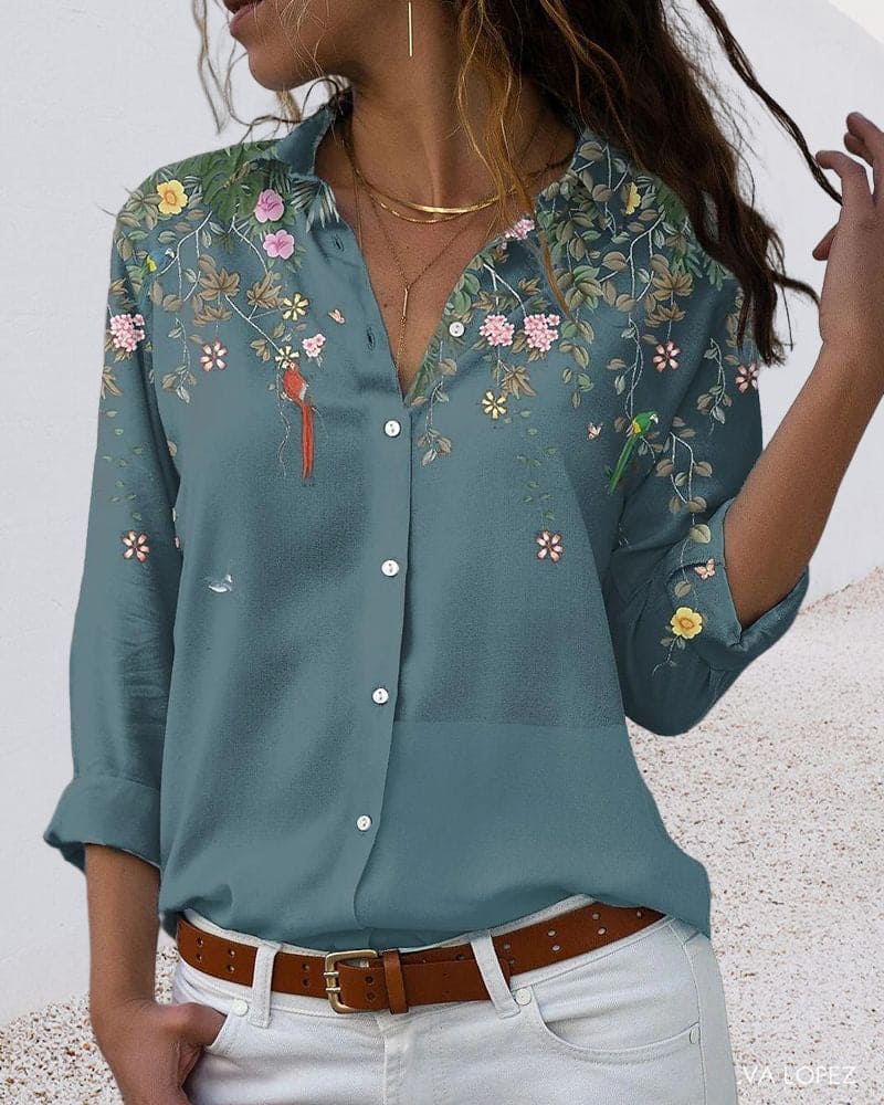 Bloemenprint Blouse met Lange Mouwen voor Vrouwen