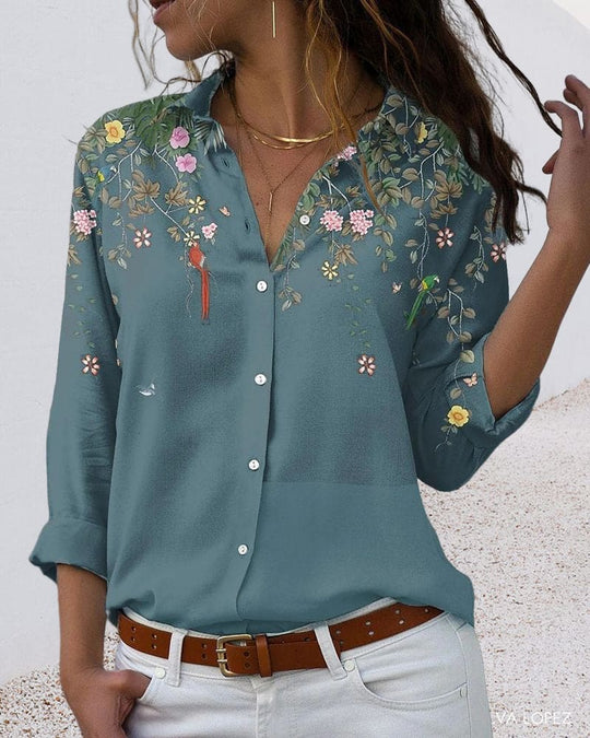 Bloemenprint Blouse met Lange Mouwen voor Vrouwen