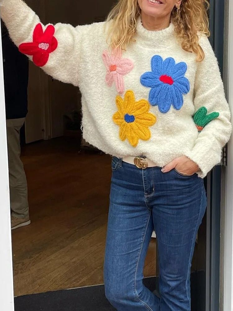 Charmante Gebreide Bloemen Trui voor Vrouwen