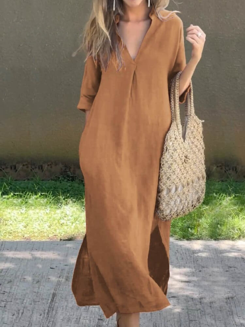 Losvallende Midi Jurk met 3/4 Mouwen voor Vrouwen