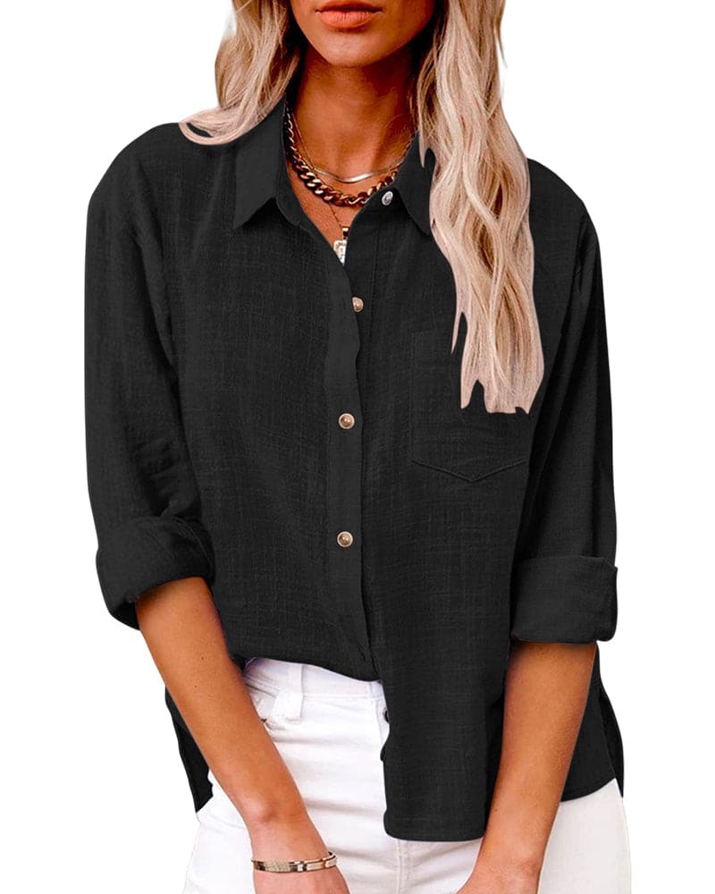 Elegante Lange Mouwen Blouse met Zak voor Vrouwen
