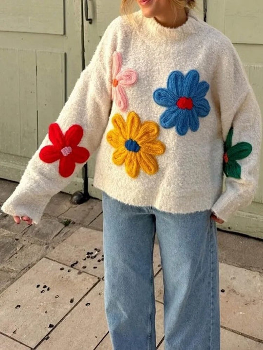 Charmante Gebreide Bloemen Trui voor Vrouwen