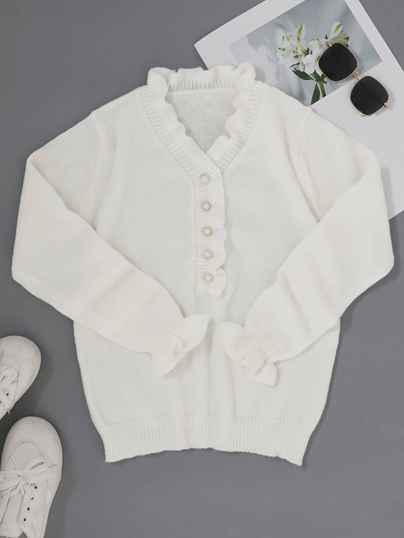 Elegante Gebreide Cardigan met Ruffle Afwerking voor Vrouwen