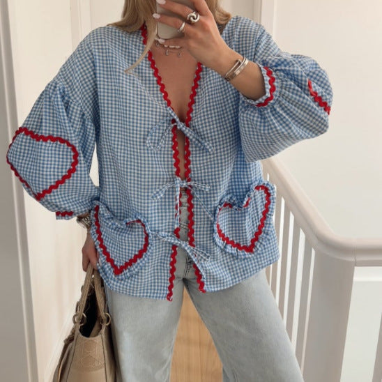 Chique Blouse met Hartontwerp voor Vrouwen