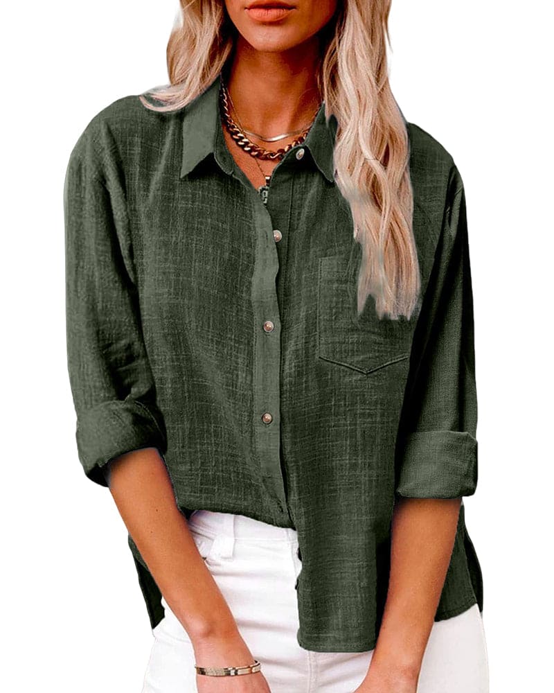 Elegante Lange Mouwen Blouse met Zak voor Vrouwen